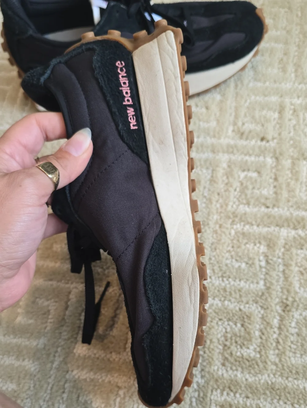 New Balance Women's Black, Cream & Brown Retro-Style Sneakers, Size 8